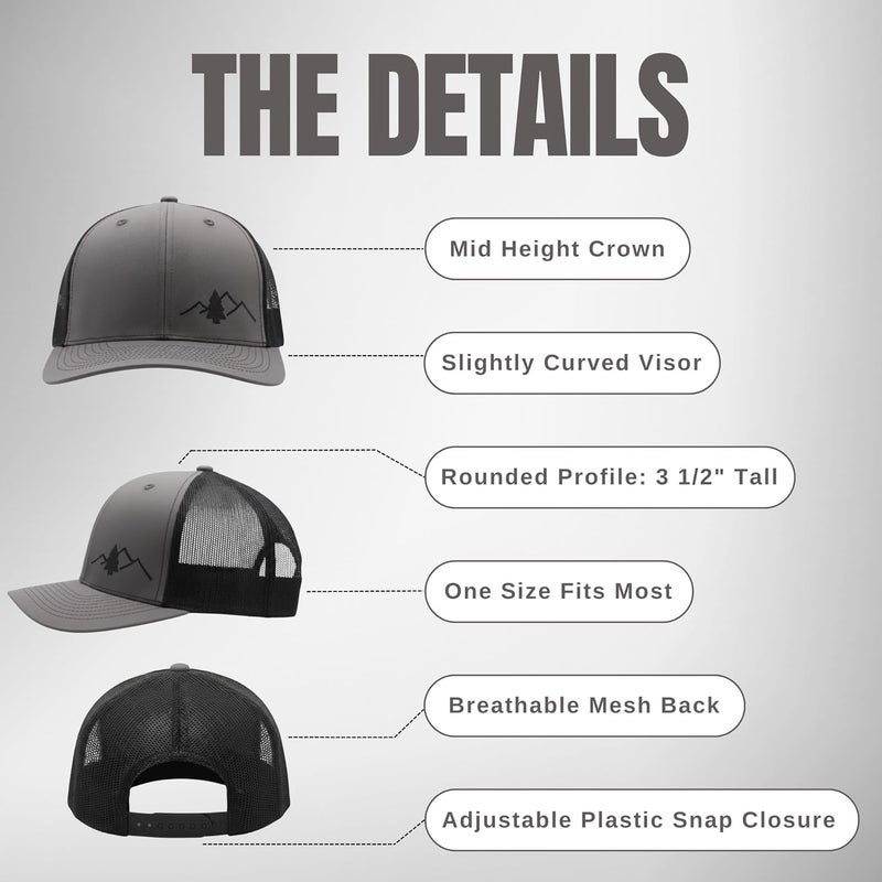 Lindo Trucker Hat [ Great Outdoors Design ] for Men and Women: Mid Profile Cap with Breathable Mesh Back and Adjustable Snap - Image 4